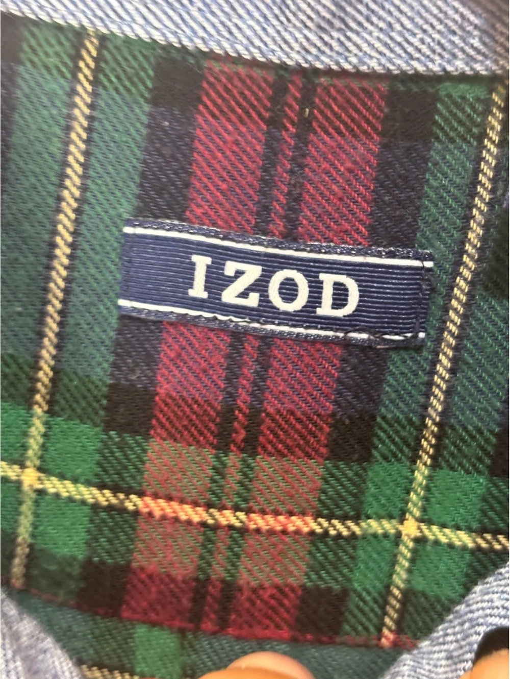 IZOD Men’s Medium Plaid Flannel Shirt Navy Green Red Button Down Long Sleeve